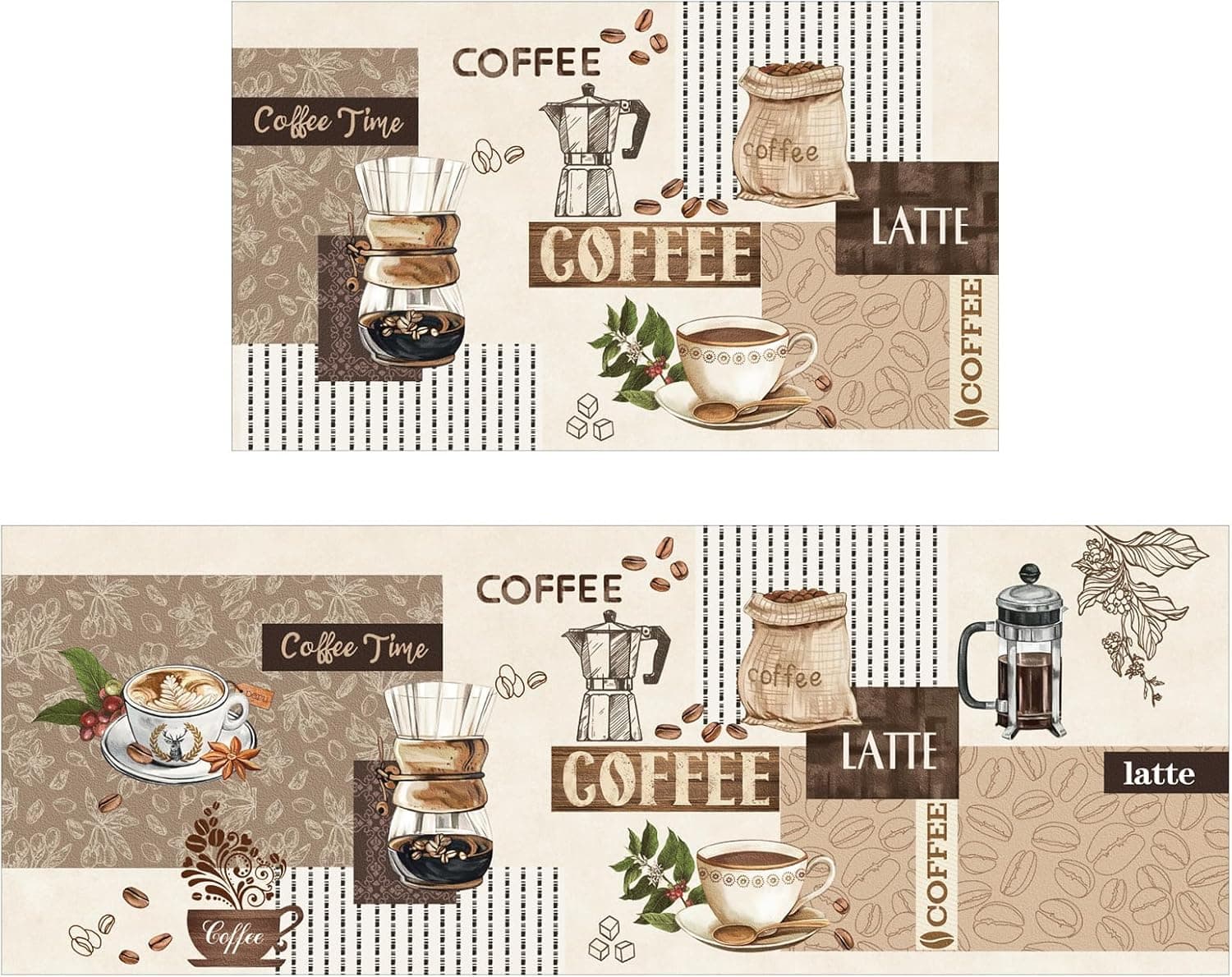 Coffee Kitchen Rug Farmhouse Style Decor Kitchen Floor Mat Absorbent and Washable Runner Rug Coffee Vintage Kitchen Carpet 1PC-50x150cm-20x59in