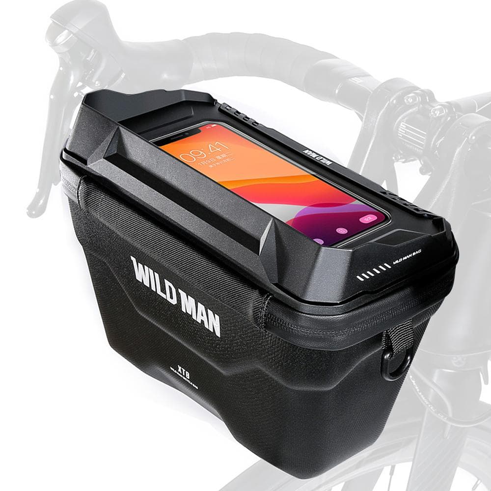 WILD MAN Bike Handlebar Bag Bicycle Front Phone Bag EVA Cycling Storage Bag 3L Waterproof with black