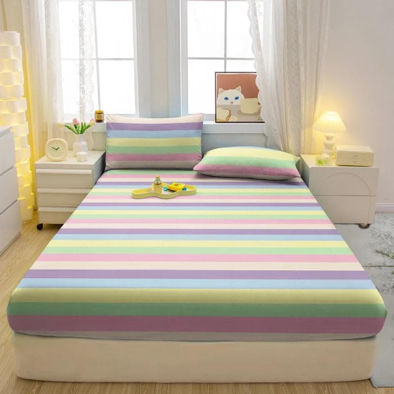 3-Piece Simple Modern Stripe Pattern Matte Three Piece Fitted Sheet Set, Bedroom Printed Bed Cover Set, Bedding 90x200cm