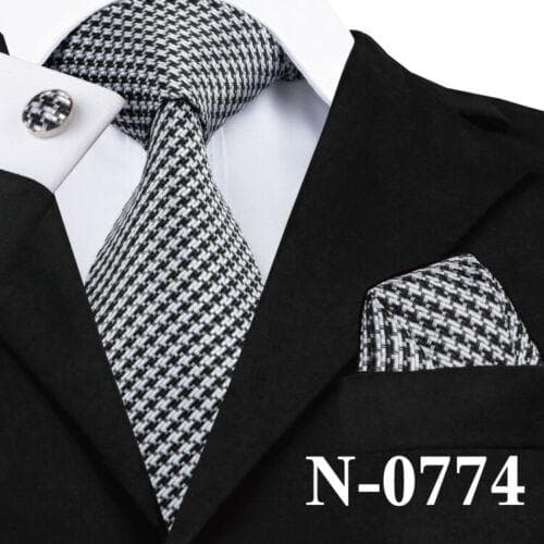 198 Colors Mens Silk Tie Black Blue Red Necktie Hanky Cufflinks Wedding 3PCS Set N-0774
