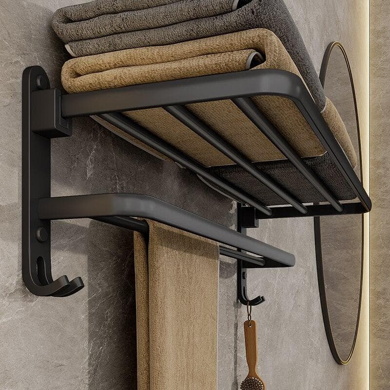 Matte Black 50CM Folding Holder with Hook Towel Wall Mount Rack 50x20x23cm
