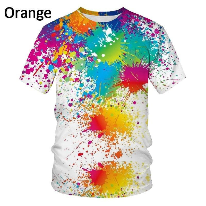 Fashion Color Splash Ink Drop Color 3D Printing T-shirt Suitable for Men Fashion Casual Short-sleeved T-shirt XXL
