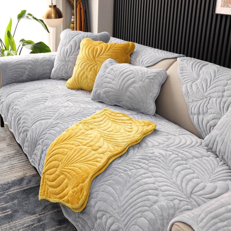 Banana leaf modeling velvet sofa cushion towel warm four-season universal non-slip sofa cover A 70x70cm 1pc