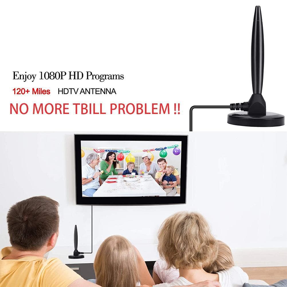 120 Mile High Definition Digital Indoor TV Antenna Smart Signal Amplifier TV Aerial black