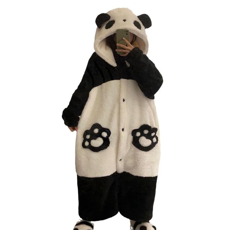 Adult Panda Cosplay Costume Robe Onesie Anime Pajamas Halloween Cartoon Pajamas S black