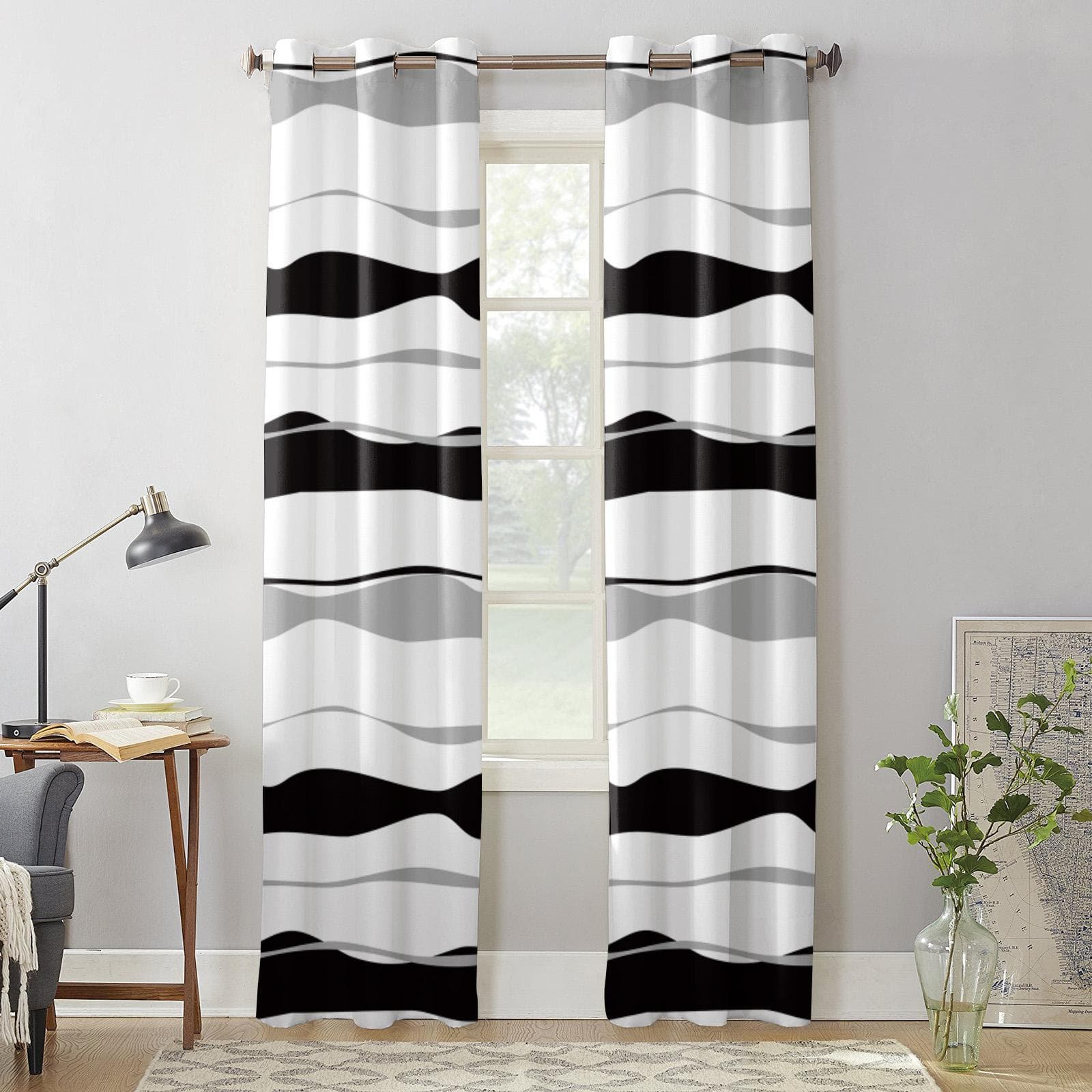 Modern Window Curtains for Living Room Vibrant Abstract Line Patterns Curtains for Child Bedroom Kitchen Decor Blinds Drapes 135W x 60H(cm) x1