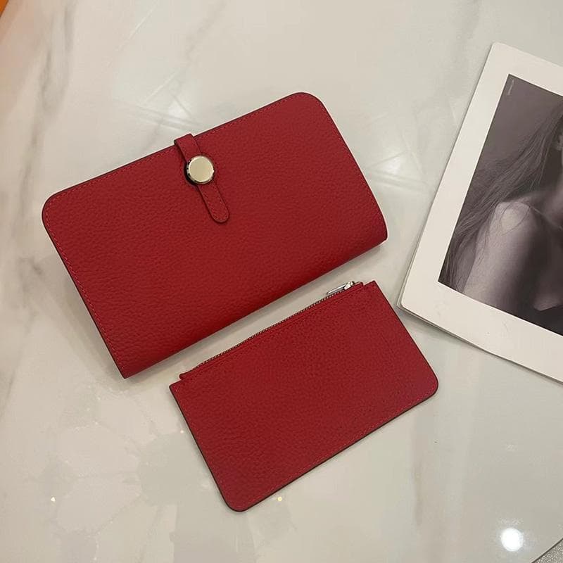 Luxury Genuine Leather Women Wallets Long Cowhide Purse High Capacity Gold-tone Hasp Clutch Bag Brand Design Ladies Billfold wine red
