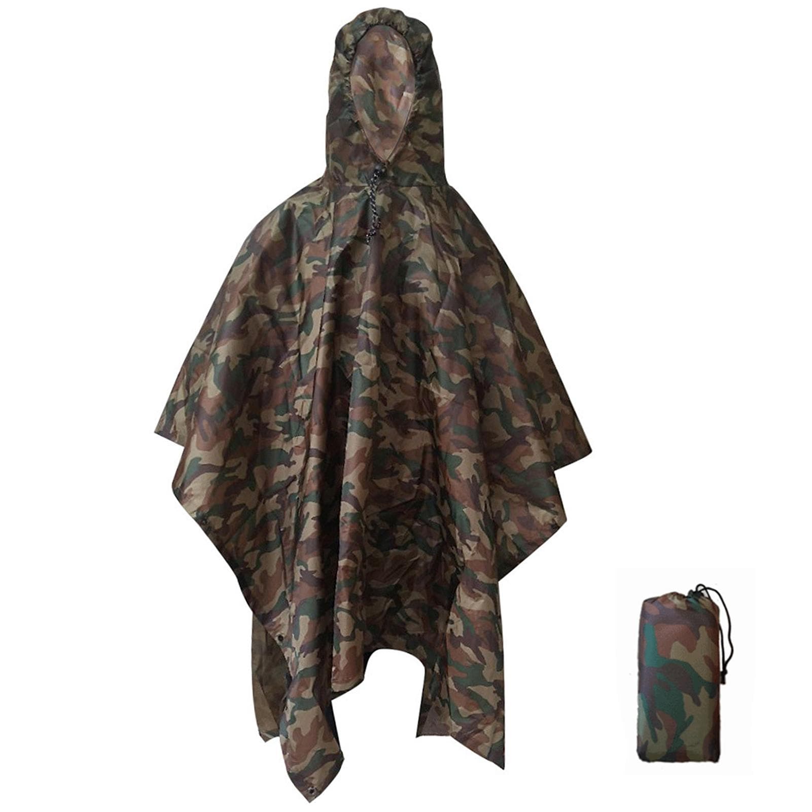 3-in-1 Waterproof Rain Poncho Lightweight Hooded Rain Coat Picnic Mat Blanket Sun Shelter for camouflage