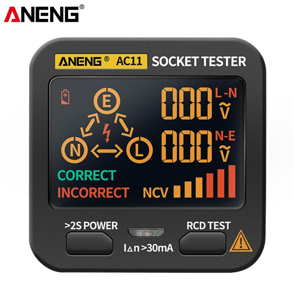 ANENG AC11 Socket Tester Electric Leakage Detector LCD Display Ground Wire Zero Line Live Wire EU Plug black