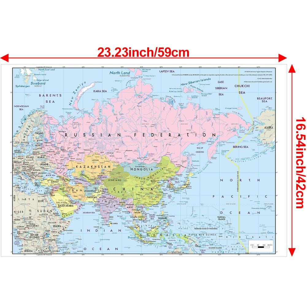 The Map of Asia, Without National Flags Series Large Map,English Version Educational Map,Home Office Decor,School Teaching Suppiles 24*17inch (59*42cm)