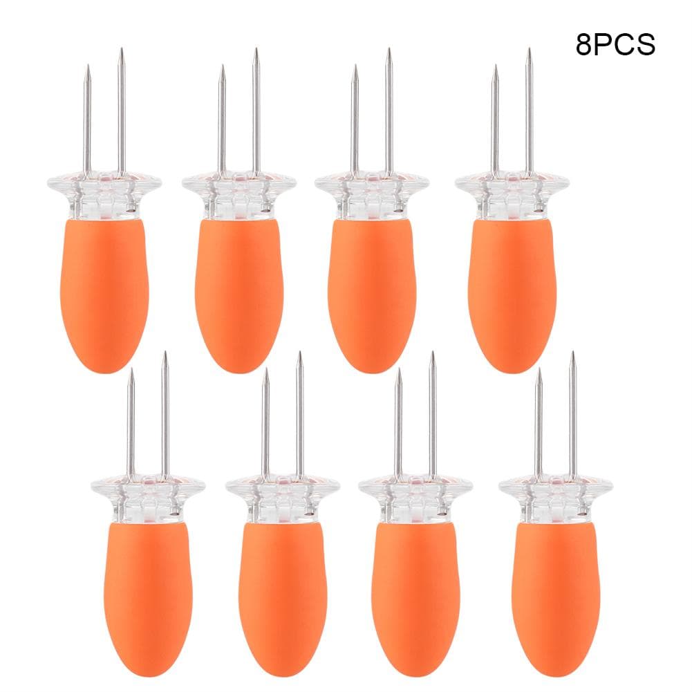 4 Sets (8pcs) a Pack Of Stainless Steel Corn Fork BBQ BBQ Corn Insert(Orange)