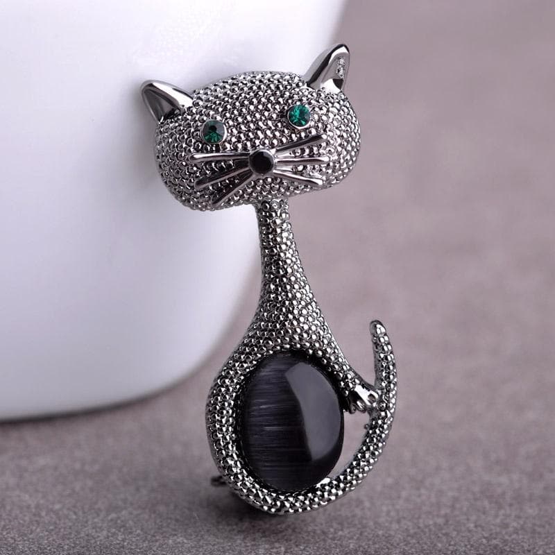 Blucome Emerald Color Eyes Opal Cat Brooches for Women Christmas Gift black