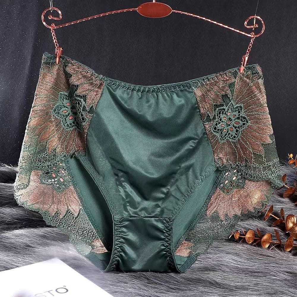 Women Lace Flowers Panties Sexy Hollow Temptation Silk Breathable Underwear Tummy Mid Waist Butt Lift Briefs Intimate Panty XL