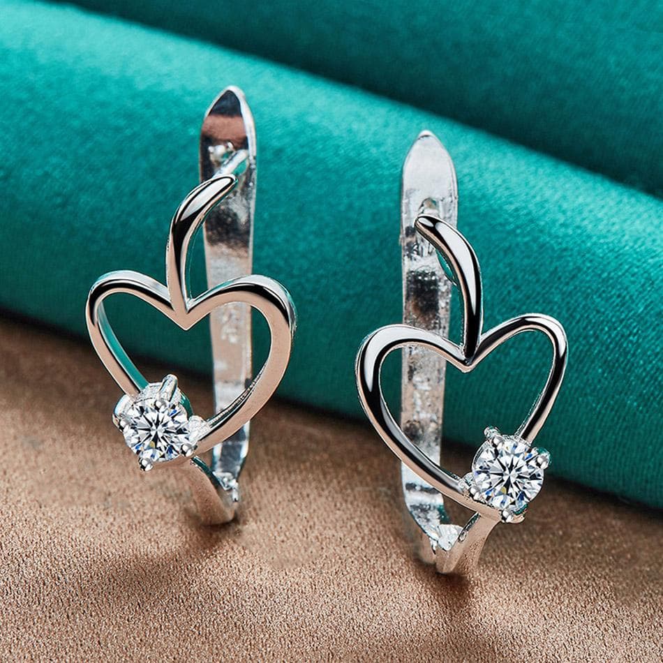 925 Sterling Silver Love Heart Zircon Earrings For Women Fashion Charm Jewelry ME408