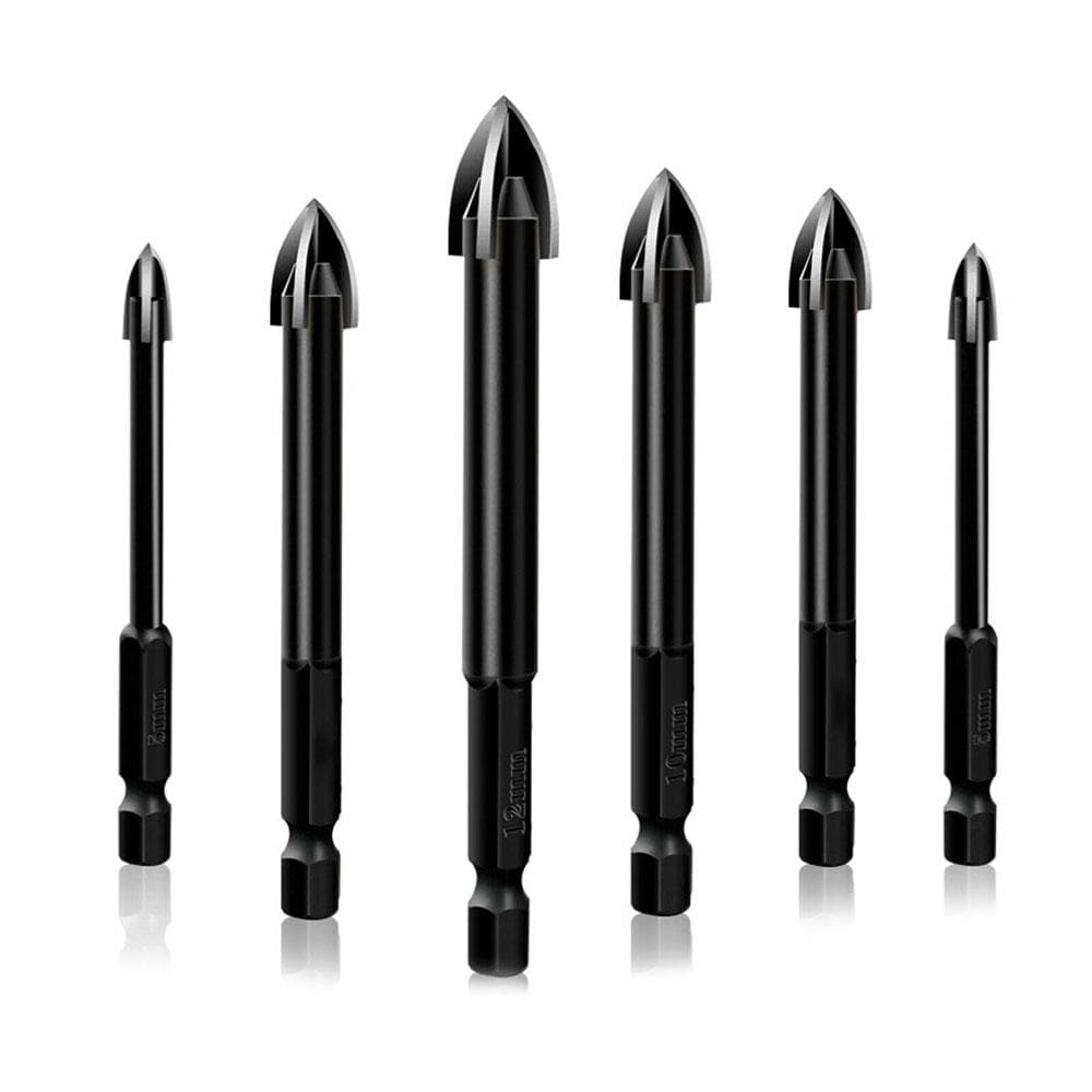 6 PCS Universal Drill Bit Set Carbide Drill Bit Multifunctional Drill Bits Glass Ceramic Full black