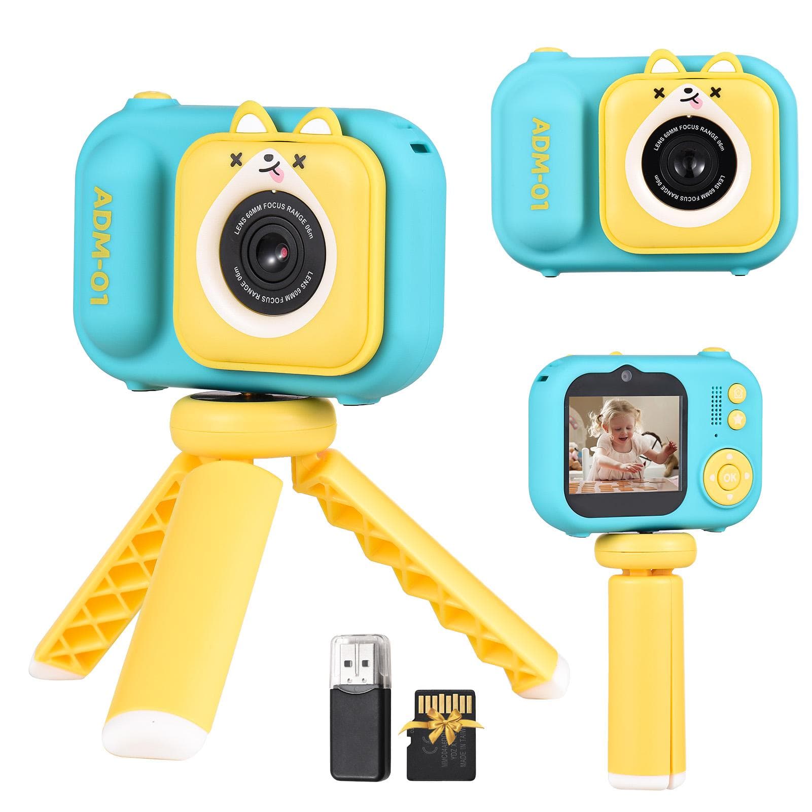 1080P Kids Digital Camera Mini Video Camera for Kids 48MP 2.4 Inch IPS Screen Dual Lens Built-in blue