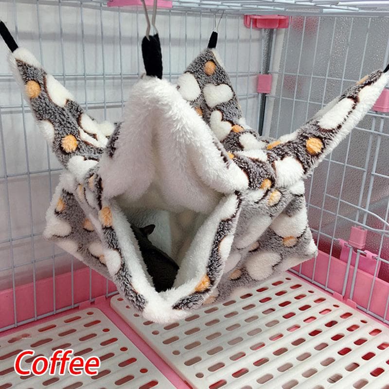 2 Size Ferret Rat Squirrel Hamster Hammock Nest Bed House Toys Hanging Cage Pet Cage Hammock Warm 34x34cm coffee