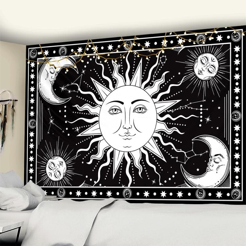 India Sun Moon Mandala Tapestry Wall Hanging Tarot Wall Tapestry Wall Carpet Psychedelic Tapiz Witchcraft Wall Cloth Tapestries 95x70CM