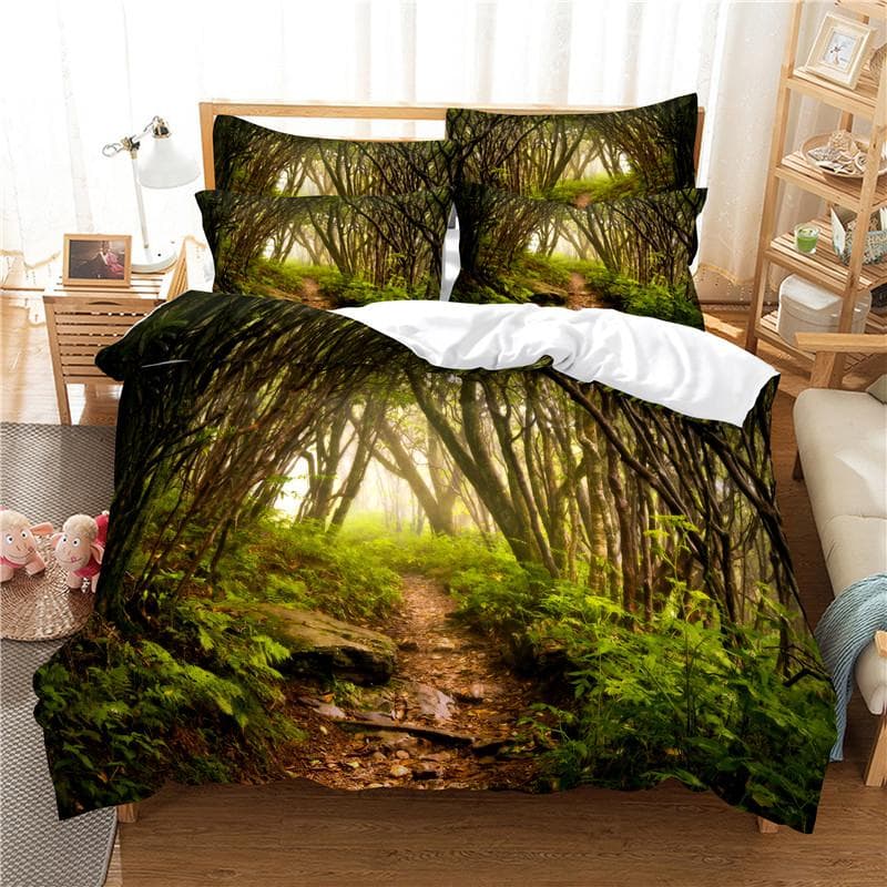 Modern Green Forest Landscape Digital Printing Bedding Set 3D Fashion Design Down Bed Cover Pillowcase 2-3 Pieces Home Textile 155x215cm 3pcs