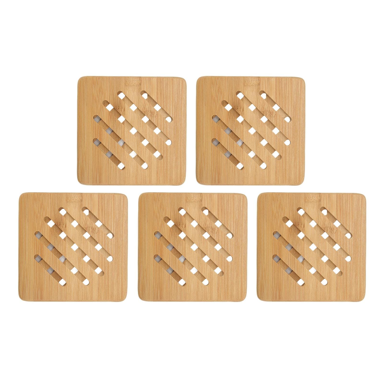 5 Pcs Bamboo Hot Pad Table Mat Bamboo Trivet Pot Mat Heat Resistance for Hot Dishes Pot Bowl Teapot