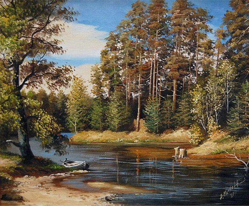 Diamond Painting Cross Stitch Scenery Woods Running Water Diamond Embroidery Full Round Wall Sticker 20X30CM