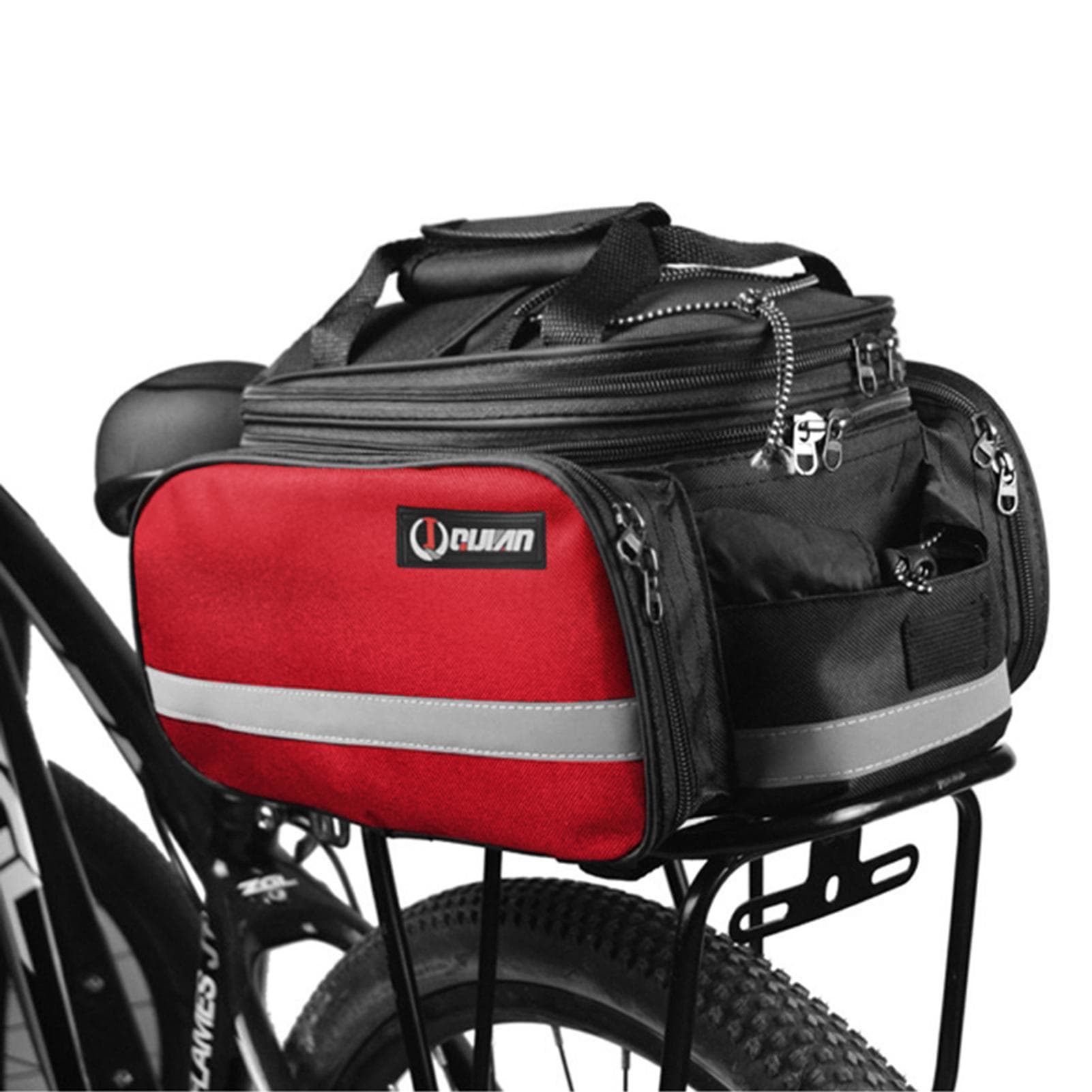 Bicycle Rear Seat Bag Expandable MTB Bike Rack Bag Cycling Luggage Carrier Trunk Bag with Rain Cover red
