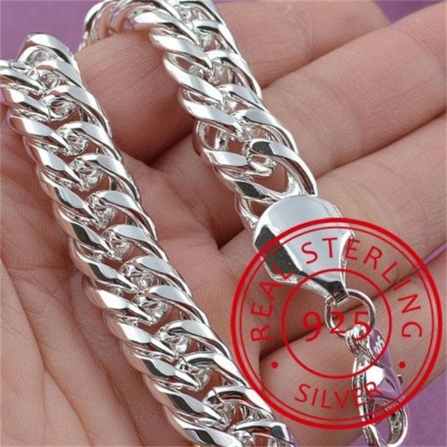 925 Sterling Silver Square Solid Chain Bracelet for Women Men Charm Party Gift Wedding Fashion Jewelry black