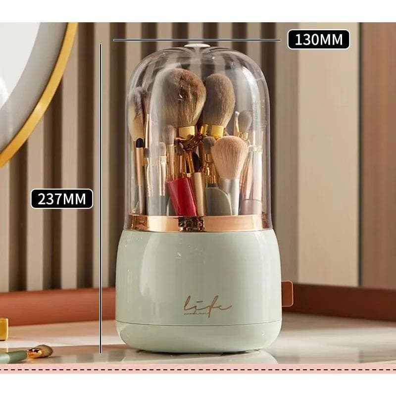 360° Rotating Makeup Brushes Holder Portable Desktop Cosmetic Organizer for Brushes Cosmetic Storage Box Clear Jewelry Container light green