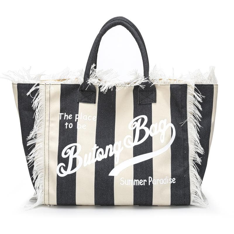 Striped Women's Tote Bag Contrast Color Letter Large Capacity Shoulder Bag Commuter Underarm Bag black