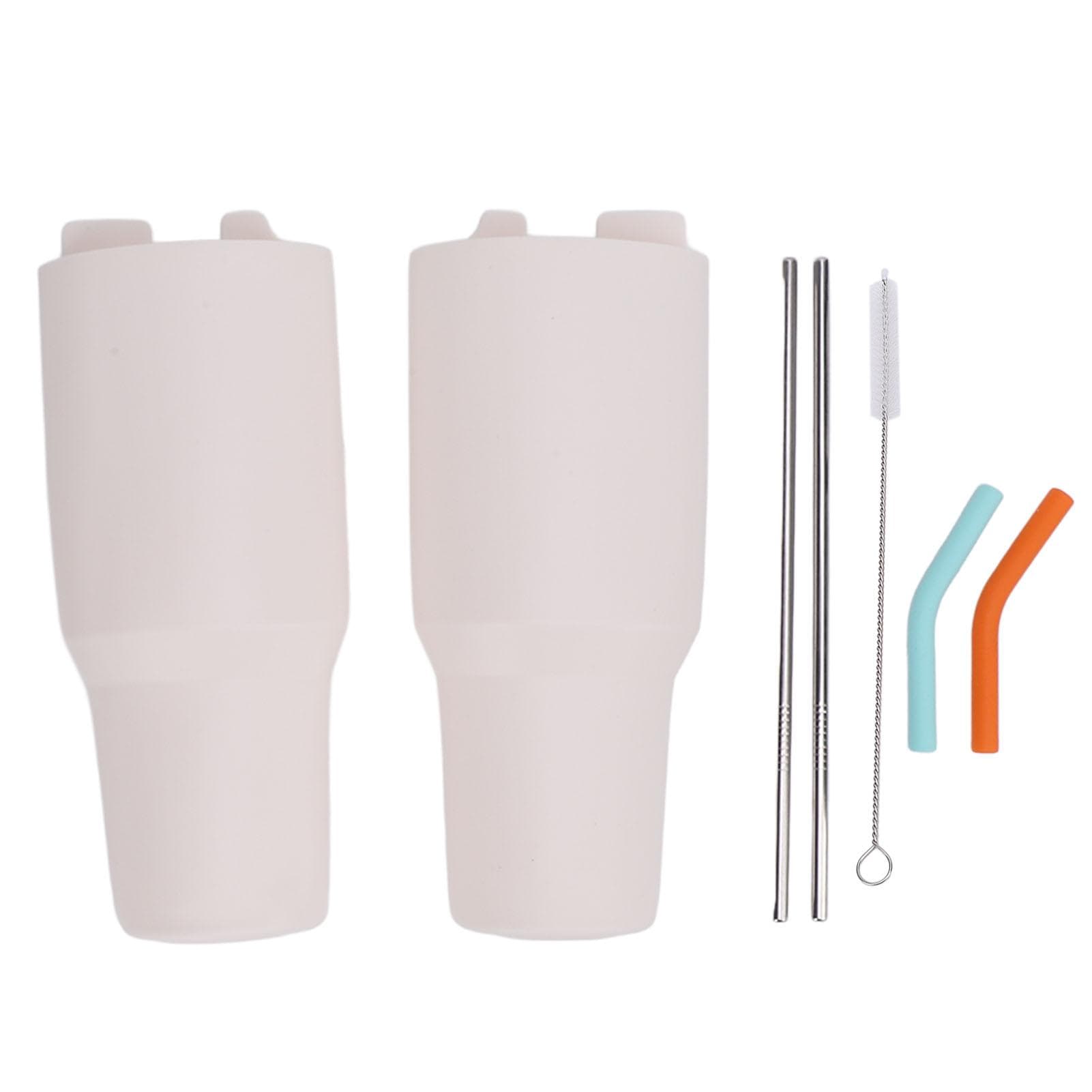Cup 2 in 1 Drink Separator Silicone Cup Inner Tray Reusable Liner with Stainless Steel Straws for White