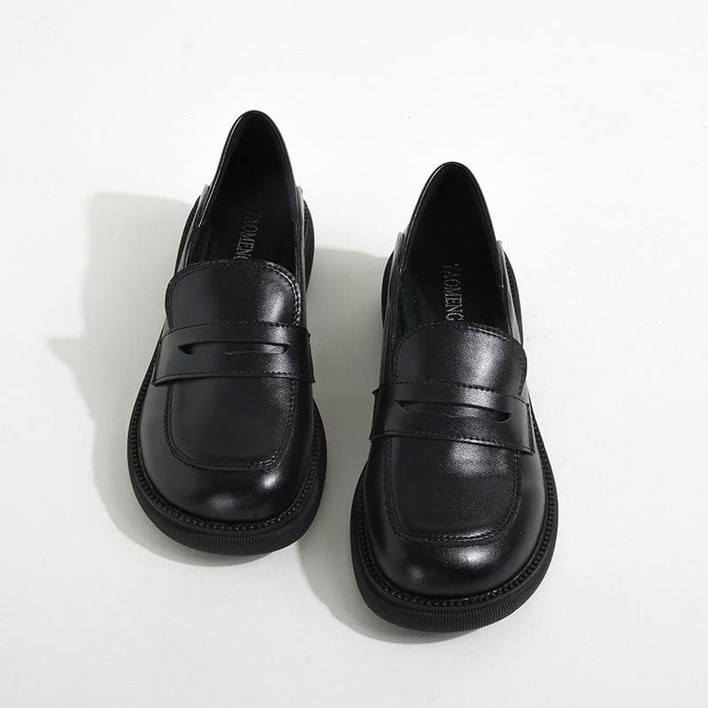 New Thick-soled Small Leather Shoes Spring Thick-heeled British Style Loafers for Women 43 black