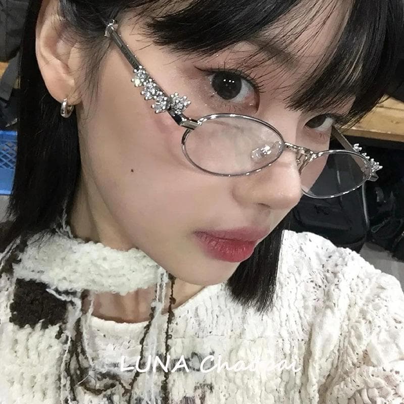 Metal Oval Shades Women Men Rhinestone Diamonds Sunglasses Unisex Bling Eyeglasses Frames Uv400 Fashion Eyewear