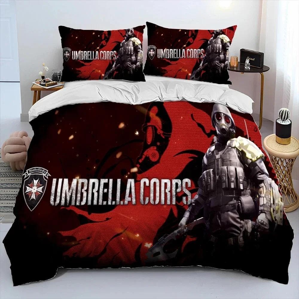 3D R-Resident Evil Games Gamer Comforter Bedding Set,Duvet Cover Bed Set Quilt Cover Pillowcase,king Queen Size Bedding Set Boys 135x200cm 2pcs