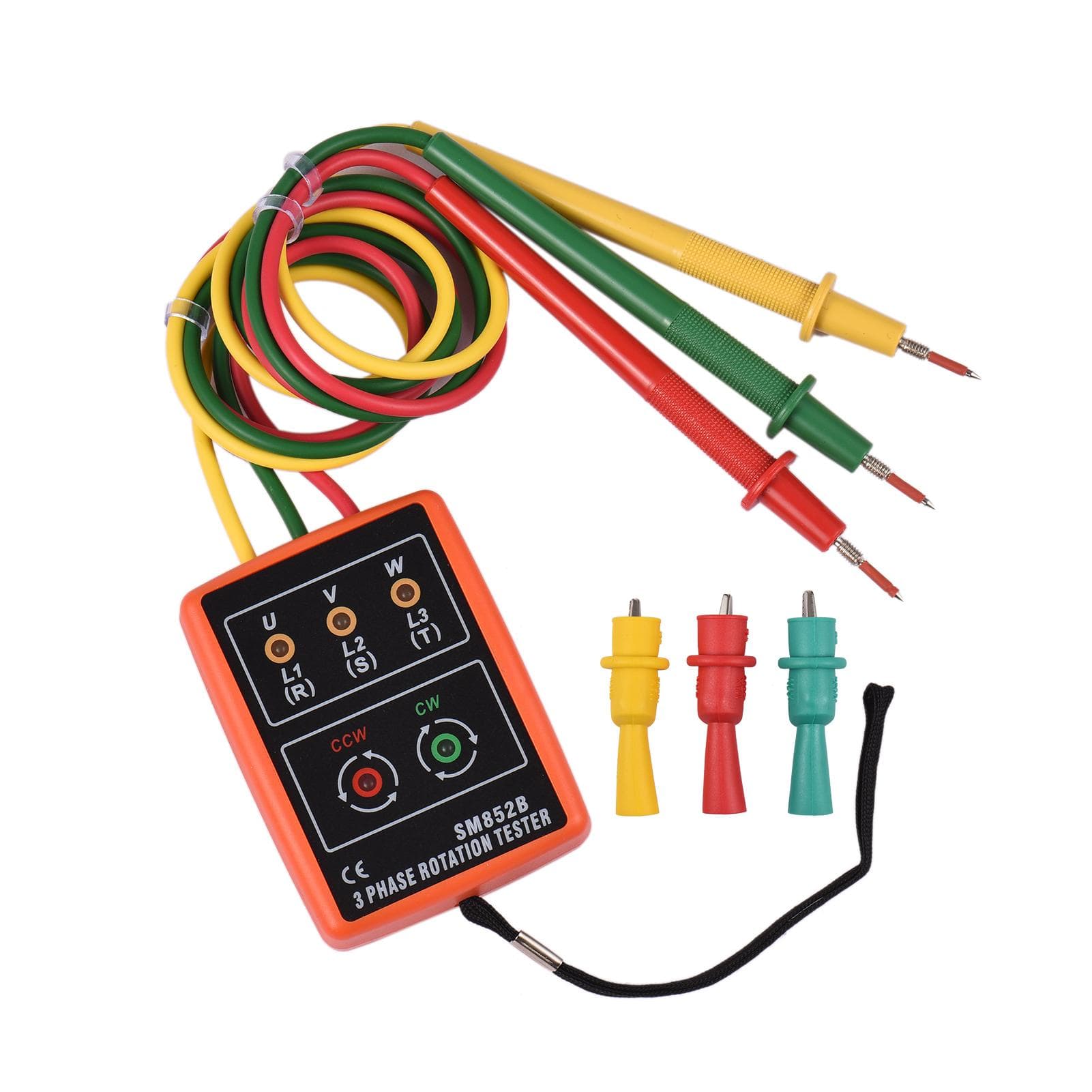 Phase Tester Portable 3 Phase Rotation Tester Phase-sequence Meter Phase-order Indicator with LED multicolour