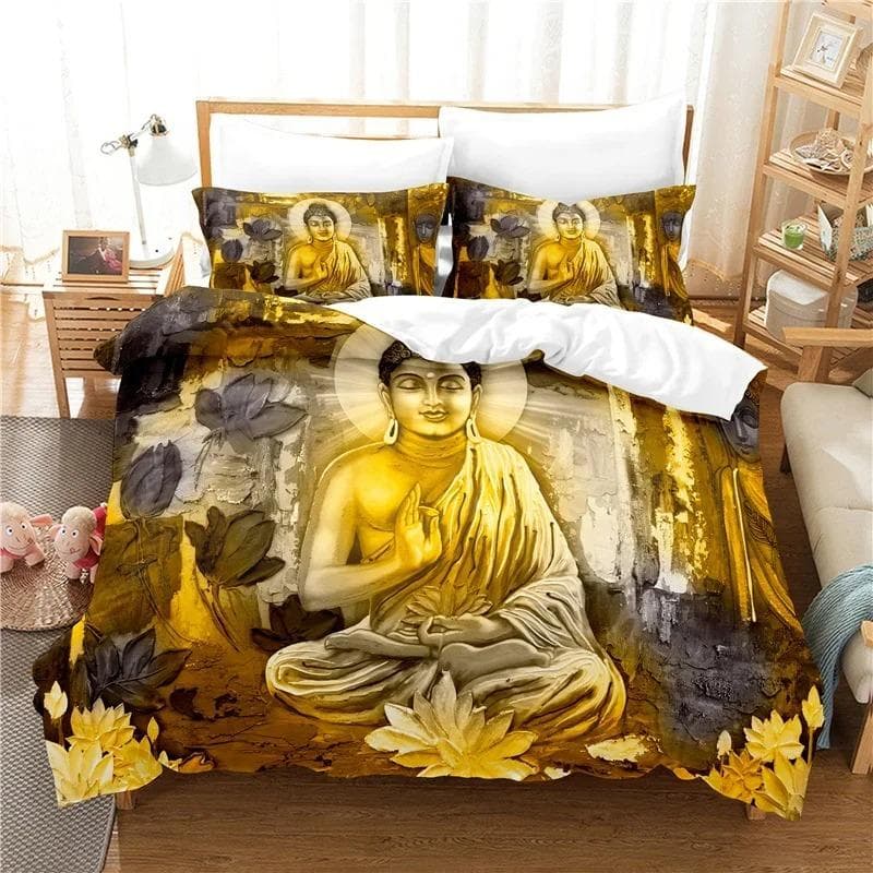 Buddha Statue Bedding Set Duvet Cover Set 3d Bedding Digital Printing Bed Linen Queen King Full Size Bedding Set Fashion Design EU Single 135x200cm