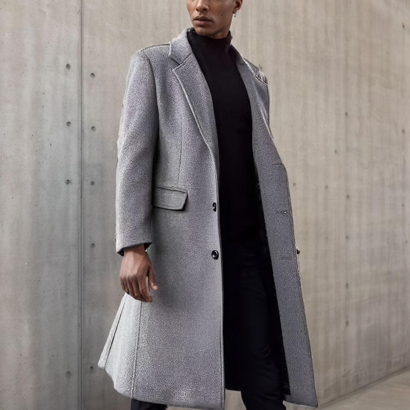 New Extra Long British Men's Long Windbreaker Woolen Coat Men's Woolen Coat S grey