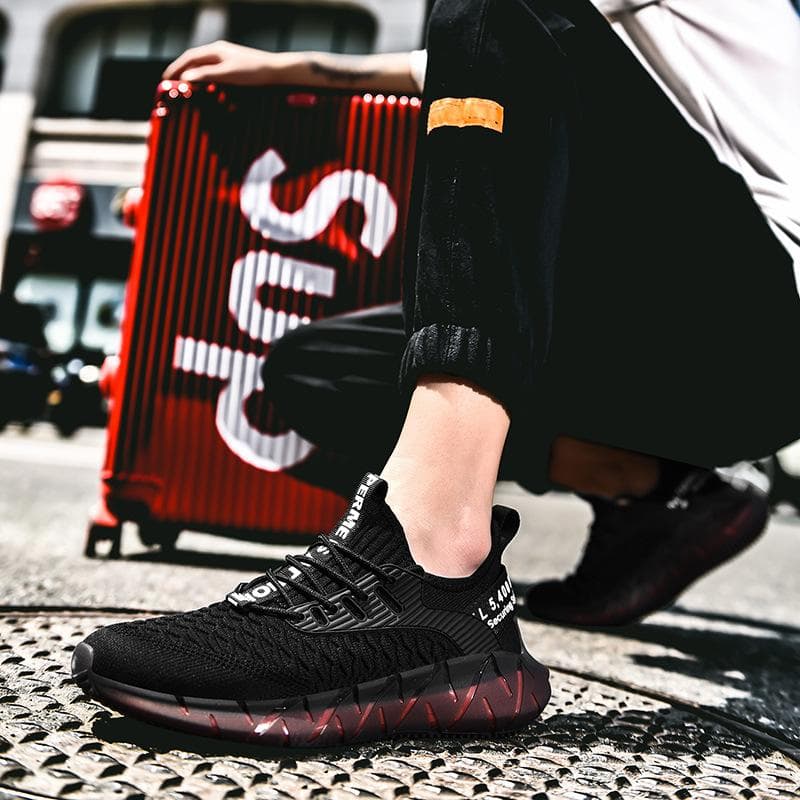 New Men's Shoes, Sports Shoes, Men's Lightweight, Breathable Mesh Running Shoes, Flying Woven Casual Shoes, Trendy Youth Shoes 46 black