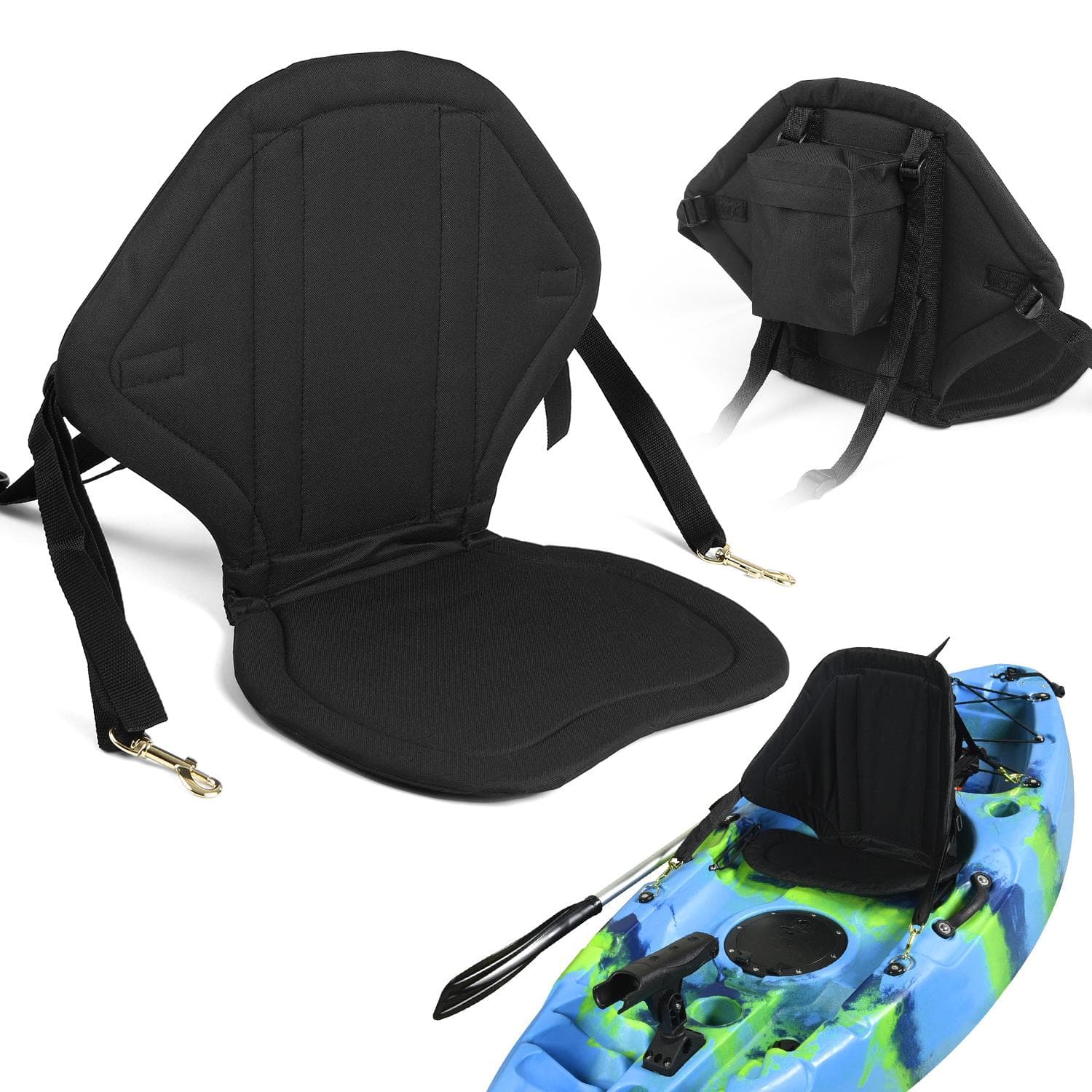 Water Repellent Children Kayak Seat with Back Support Kids High Back Canoe Seat Boats Cushioned black