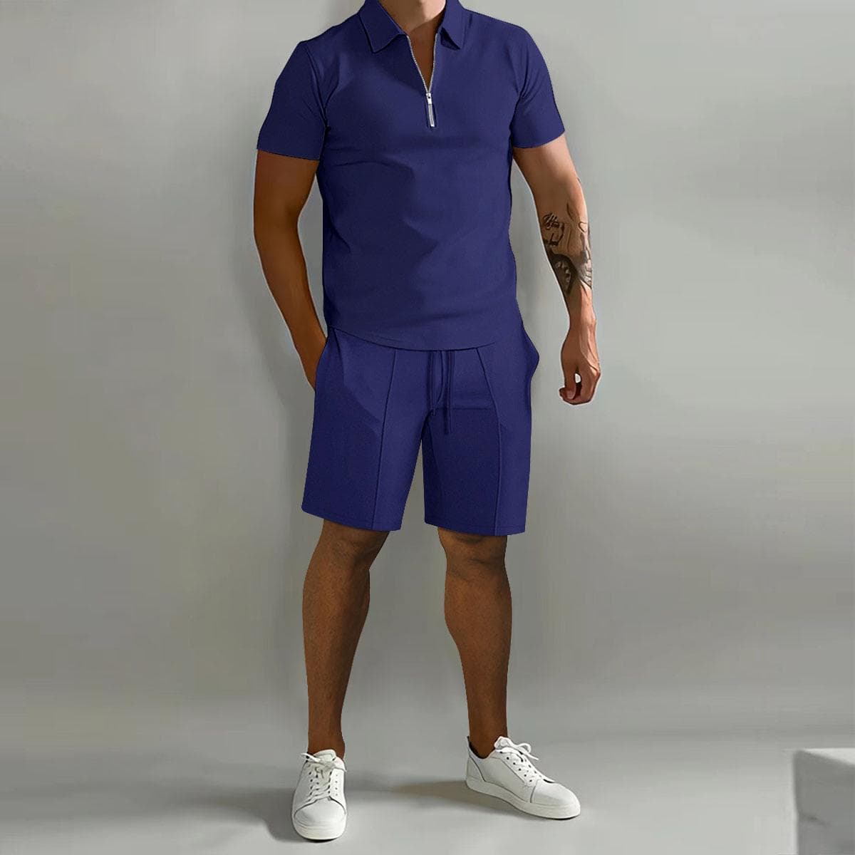 2023 Summer Men's Casual Polo and Shorts Sports Suit - European and American Style 2XL dark blue