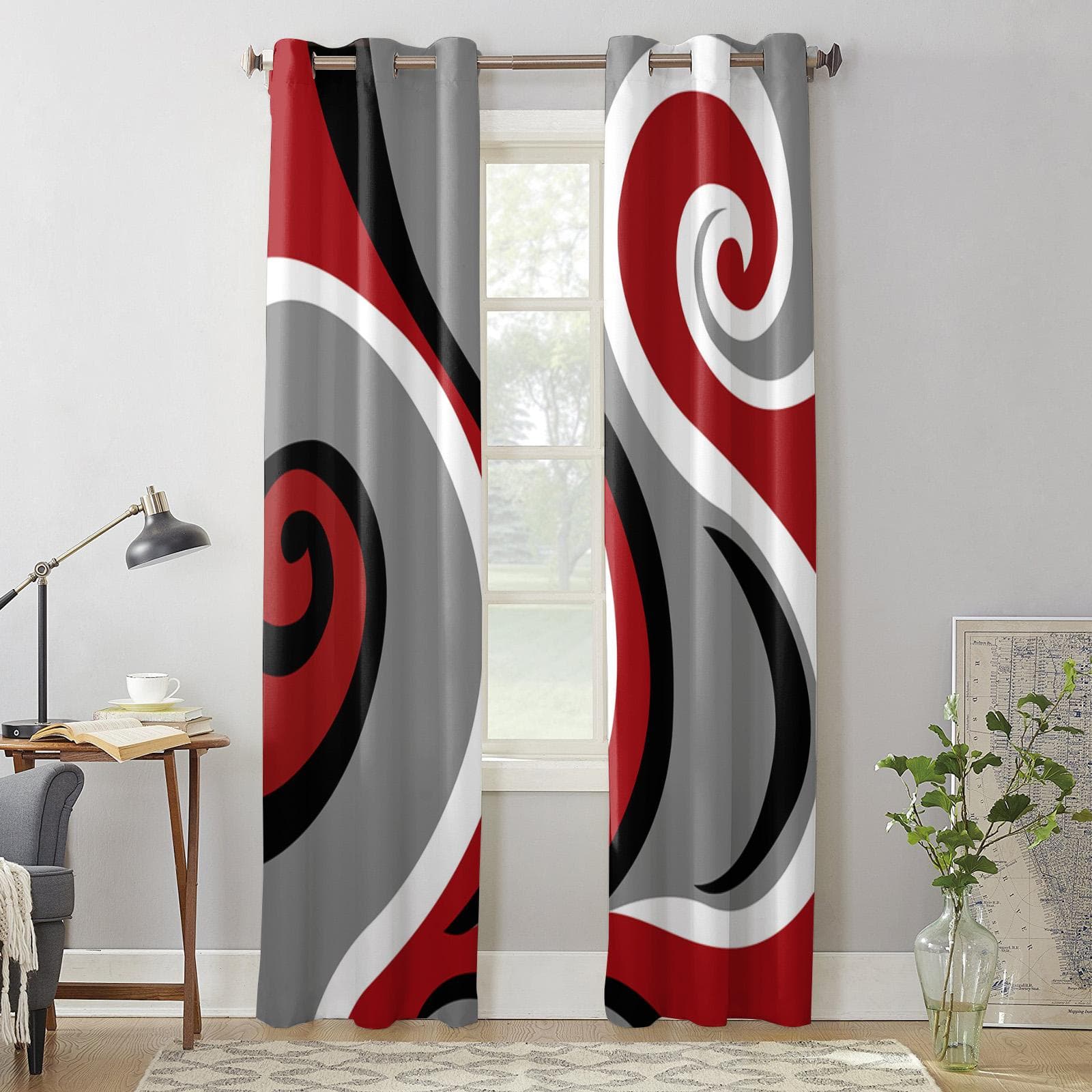 Abstract Vortex Red Curtains for Bedroom Living Room Window Curtain Treatments Blinds Kitchen Home Decor Drapes 135W x 60H(cm) x1