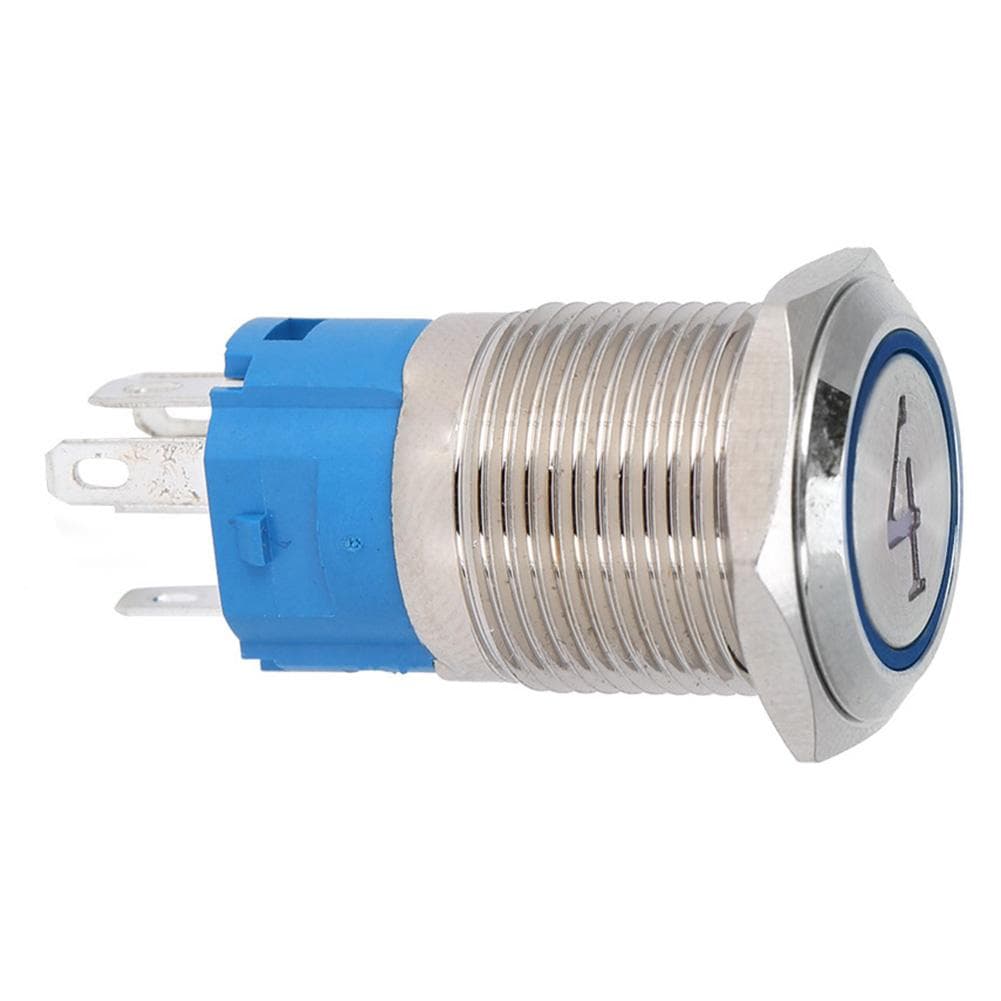 2PCS 5 Pin Metal Push Button Switch 16mm Flat Head Self Reset Switch With Light Number 4(12VDC Blue)