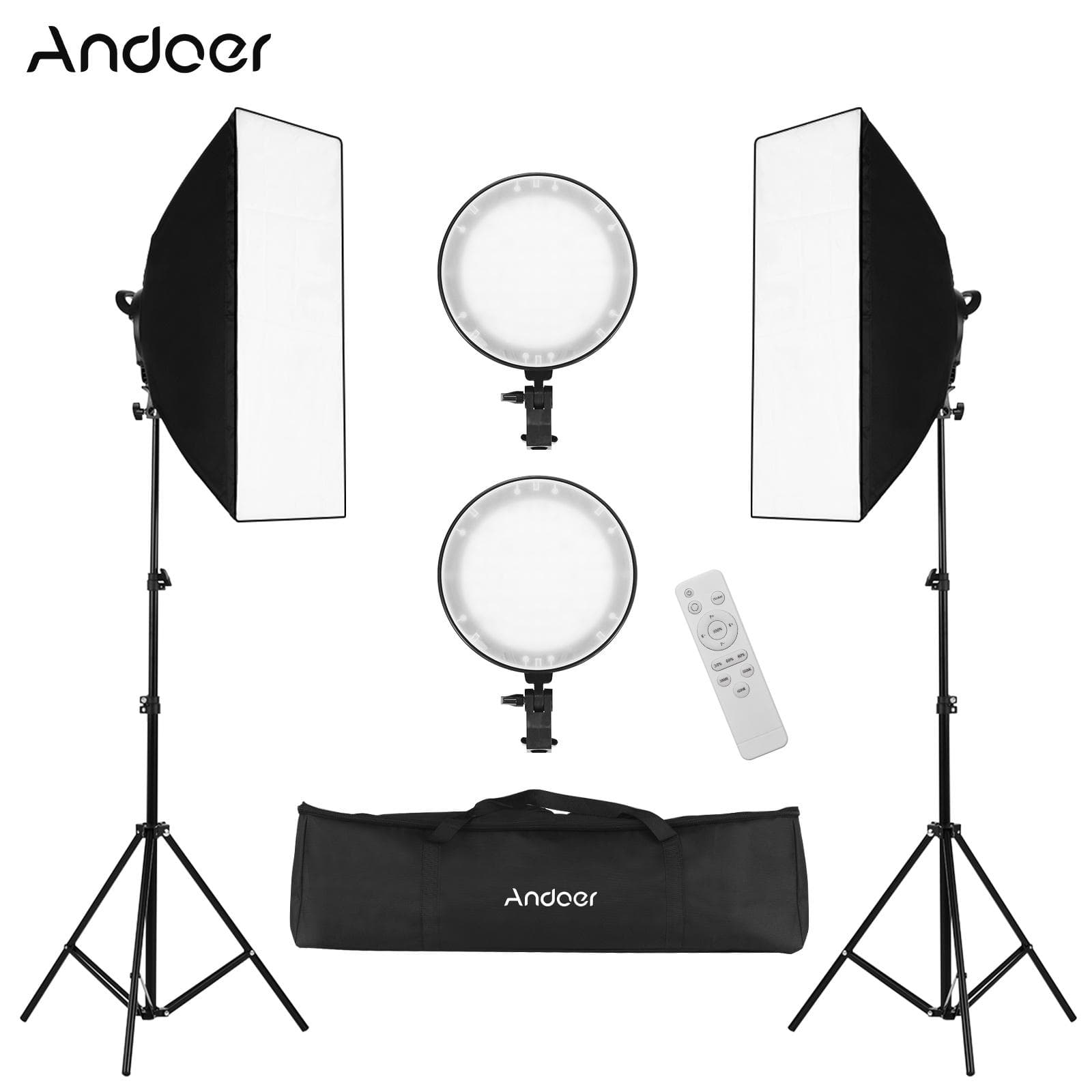Andoer Professional Studio Photography Softbox LED Light Kit Including 50*70cm Softboxes * 2 + 45W EU Plug