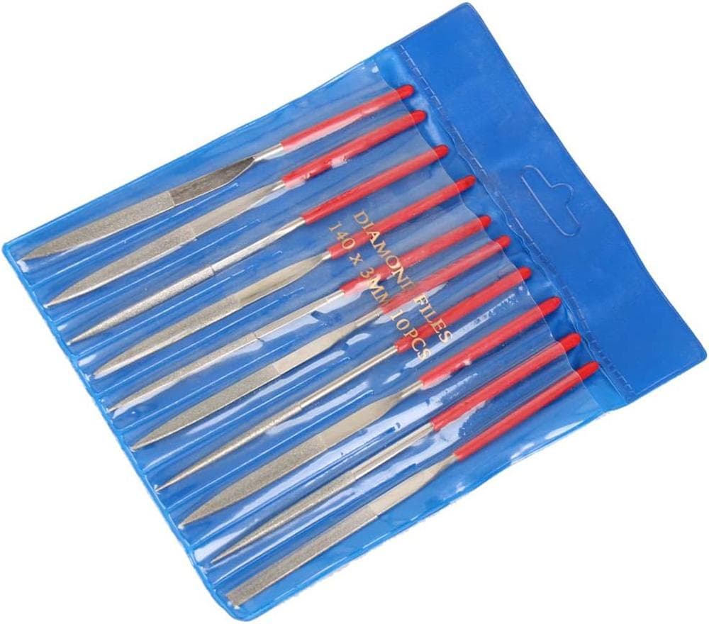 10Pcs Diamond Needle File Set 3x140mm Mini Needle File Kit for Stone Glass Metal Carving Craft Hand Tools Needle File Set red