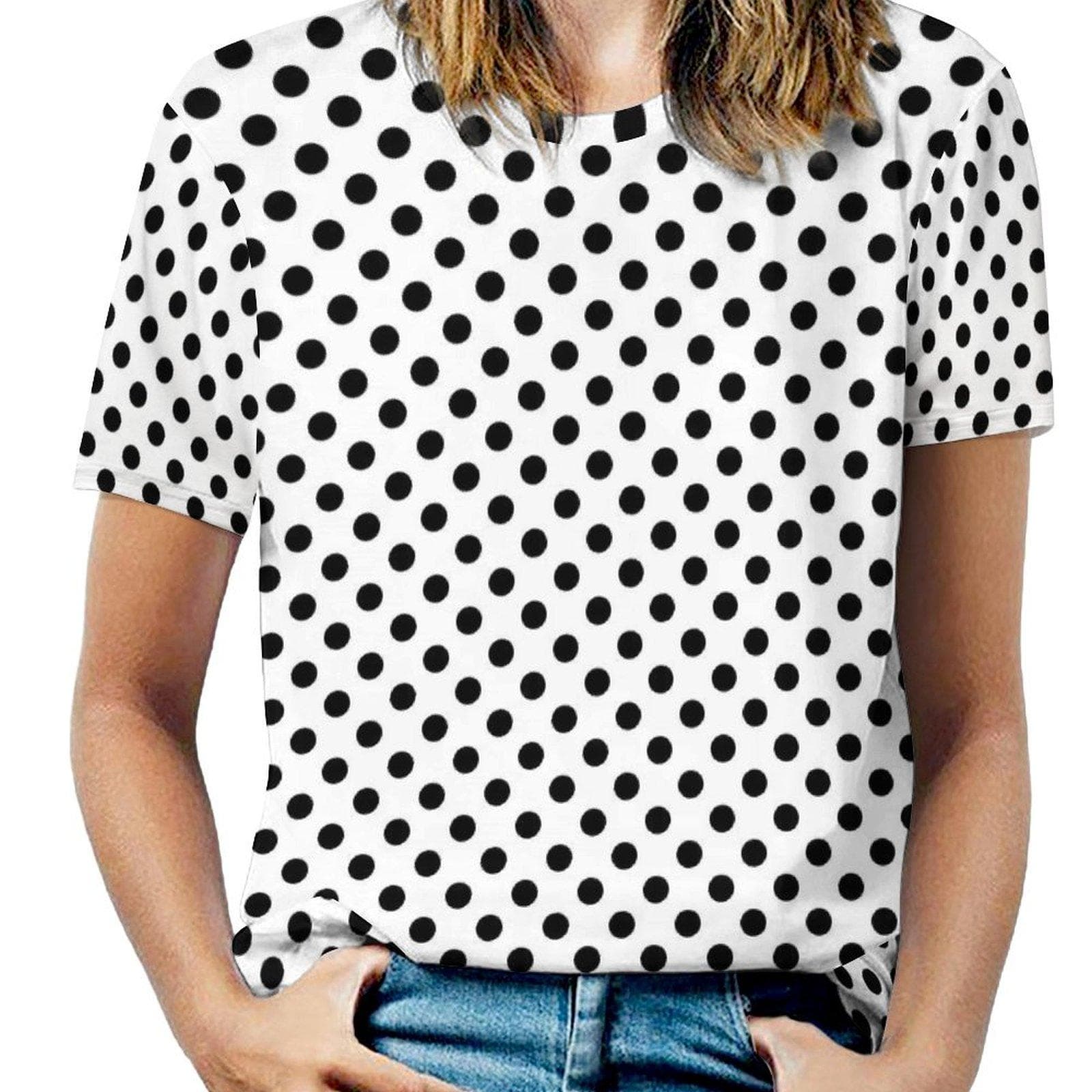 Black White Polka Dots T-Shirt O Neck Retro Print Oversized T Shirts Short Sleeve Street Style Tees Women Beach Design Tops 5XL