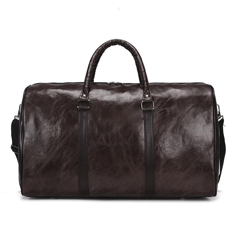 2025 European and American PU Travel Bag, Large Capacity Cylindrical Sports Fitness Bag, Business Leisure Short-distance Business Trip Luggage coffee