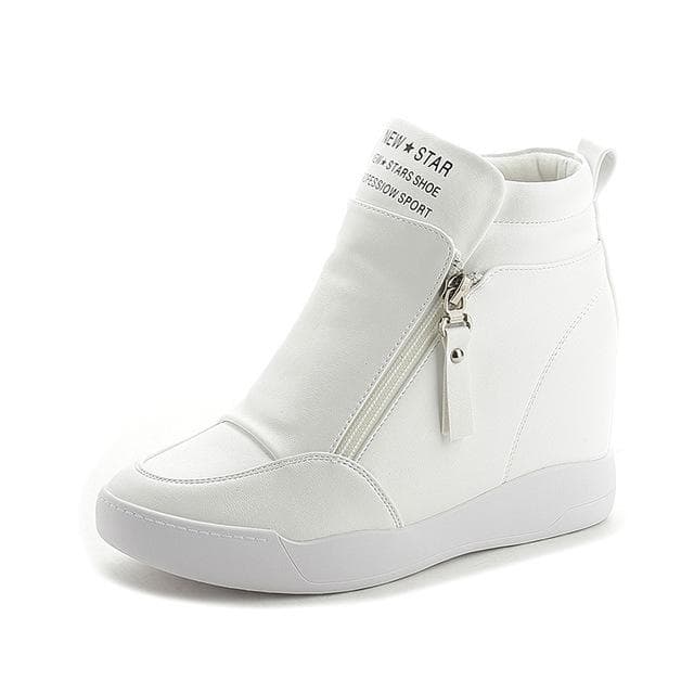 Height Increasing Womens Shoes Platform Sneakers Tenis Feminino Flat Black Shoes Woman Zapatillas Mujer Casual Sapato Feminino 34 white