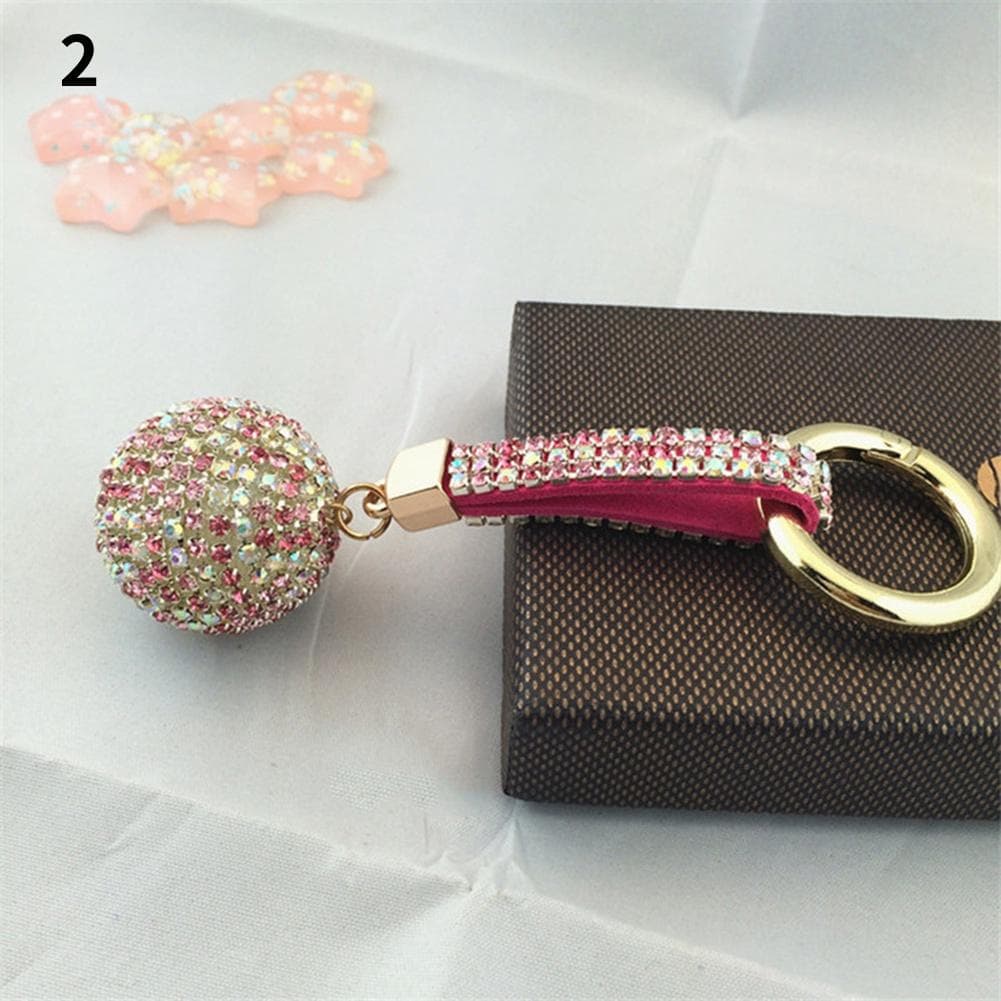 Fancy Fantasy New Strass Rhinestone High Quality Leather Strap Crystal Ball Car Keychain Charm Pendant Key Ring For Women Girl 2