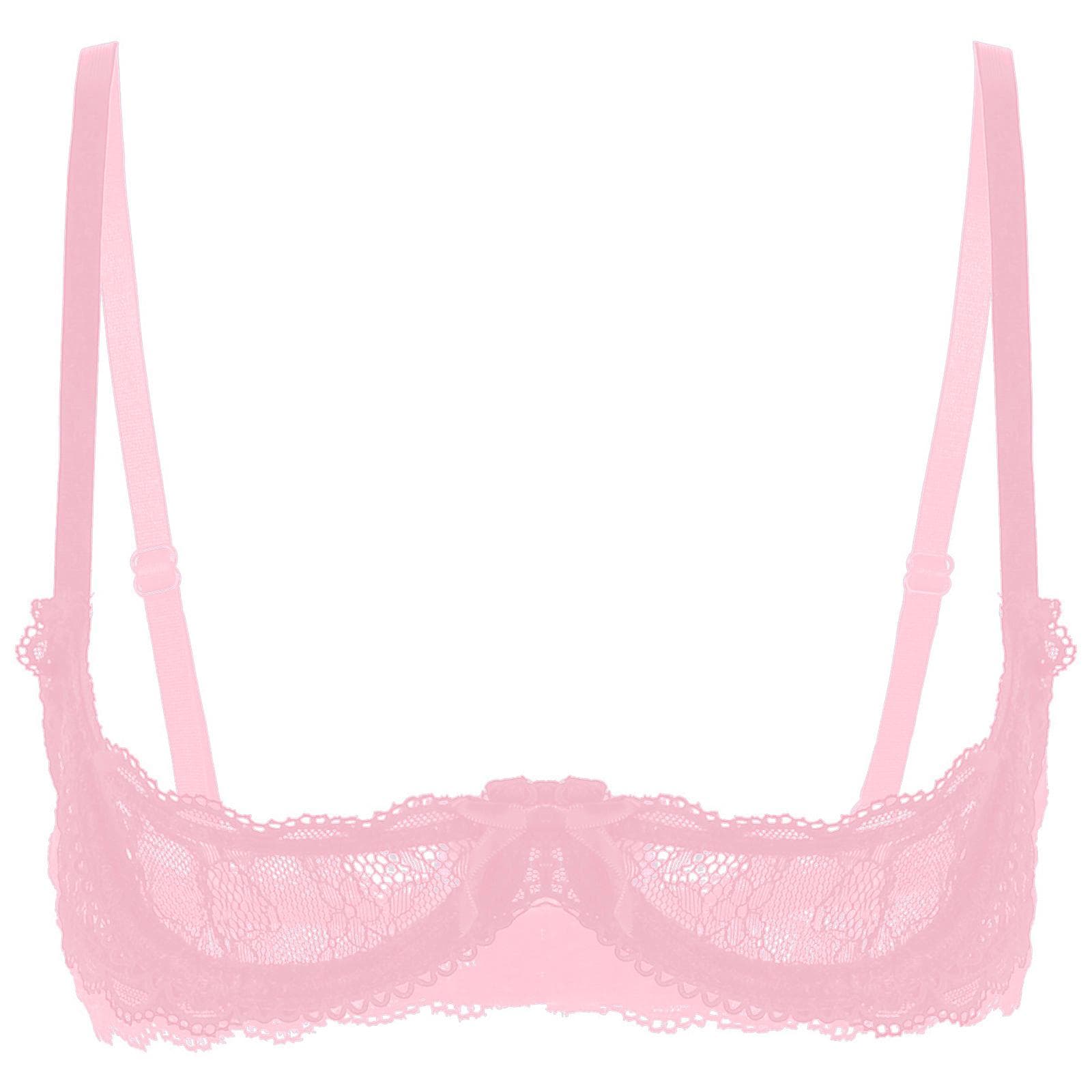 Adults Sheer Mesh Bra Featuring 1/4 Cups and Decorative Lace Details for Everyday Wear 4XL brown