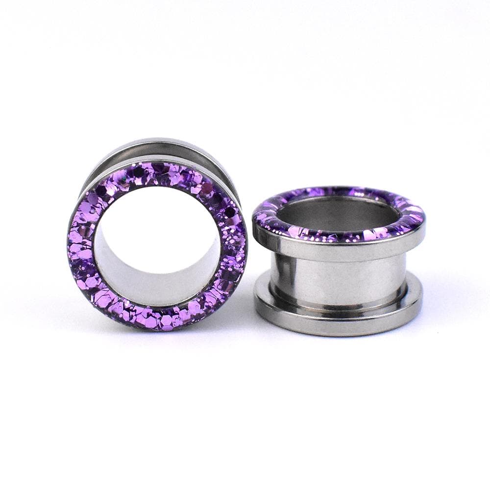 2Pcs 3-30mm Twinkle Hollow Ear Gauges Plugs and Tunnels Screw Ear Stretcher Expander Body Piercing Jewelry 18mm purple