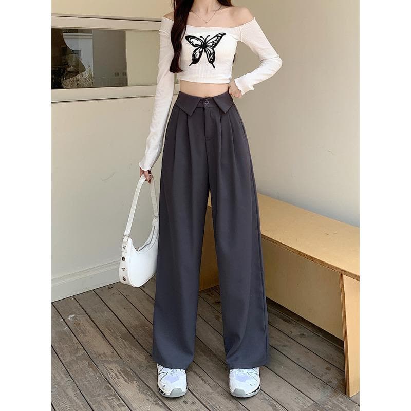 Suit Casual Wide-leg Trousers Women's Clothing Autumn and Winter Small High-waisted and Thin Loose Straight-leg Trousers 4XL gray